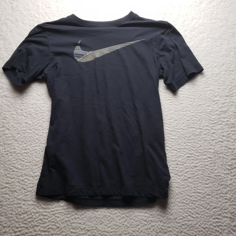 Nike Shirt Mens Small Black Dri-Fit Line Swoosh Graphic Tee Tagless Jersey